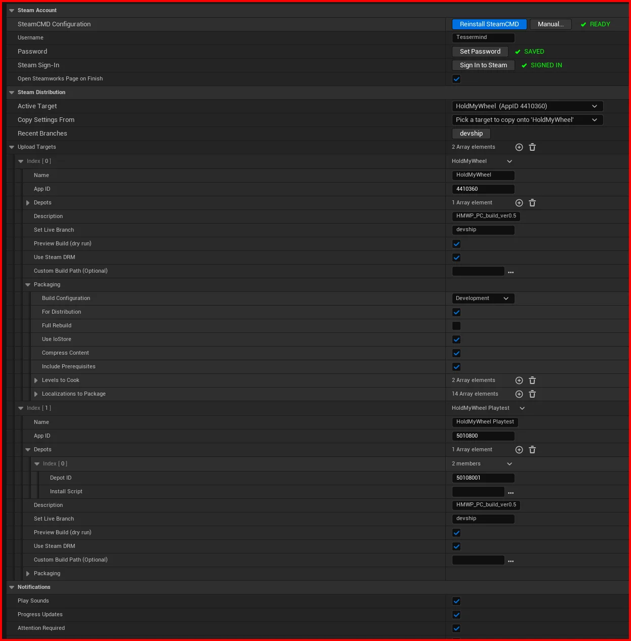 Easy Steam Push Configuration Window